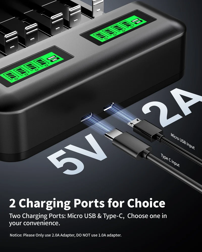 EBL C9008 LCD Battery Charger with AA AAA C D Ni-Mh Rechargeable Batteries