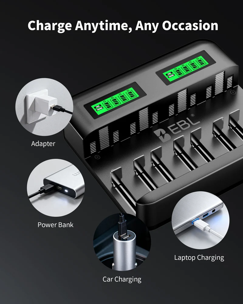 EBL C9008 LCD Battery Charger with AA AAA C D Ni-Mh Rechargeable Batteries