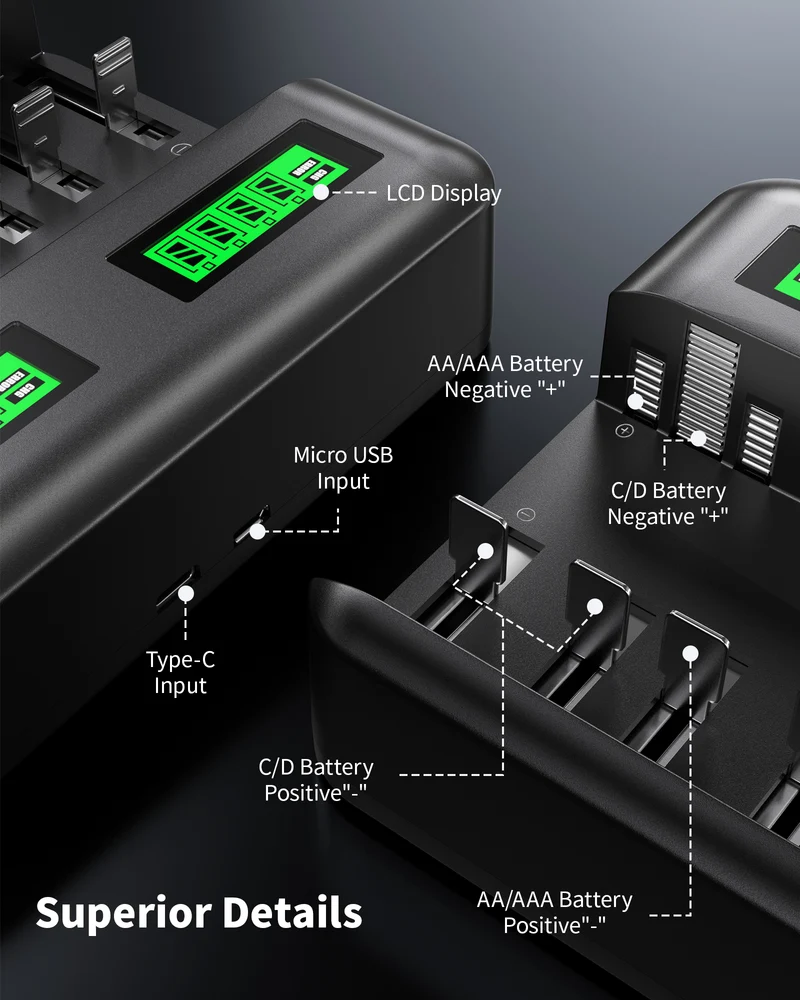 EBL C9008 LCD Battery Charger with AA AAA C D Ni-Mh Rechargeable Batteries
