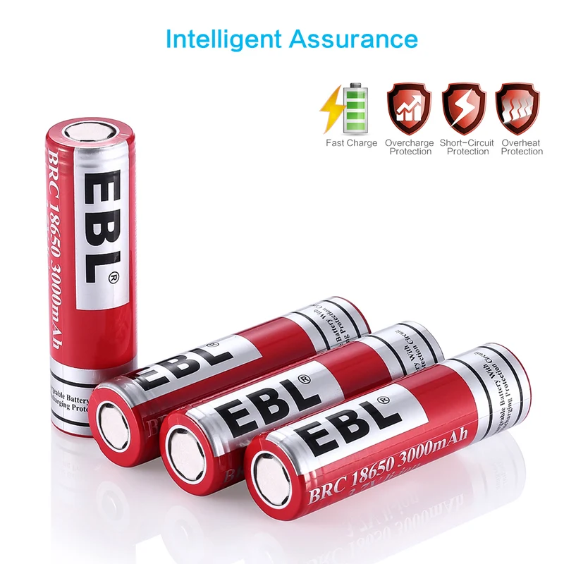 EBL 18650 Lithium Rechargeable Battery 3.7V 3000mAh - Flat Top