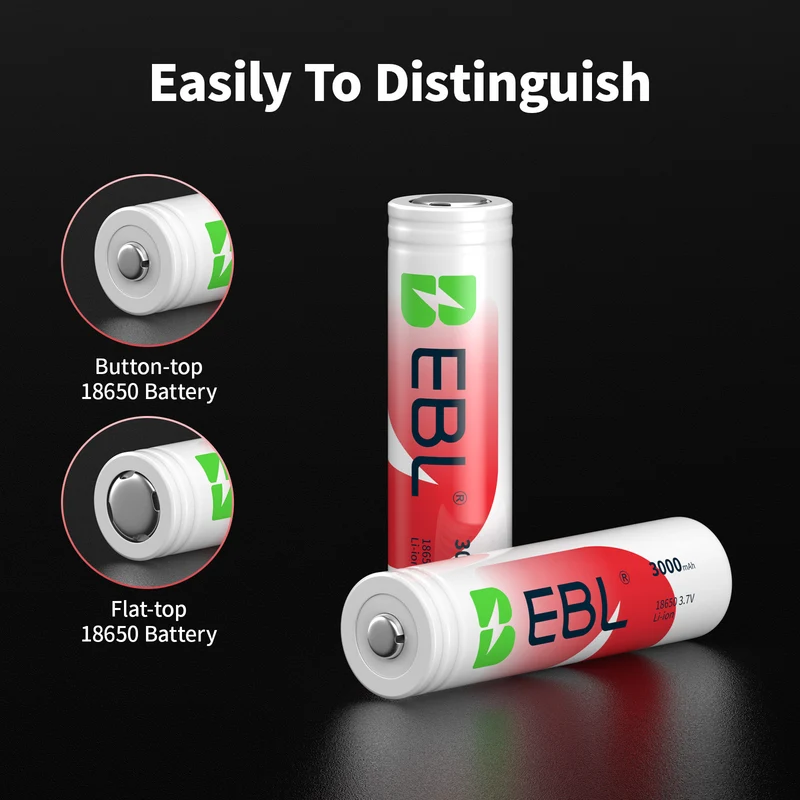 EBL 18650 3000mAh Rechargeable Li-ion Batteries, Protected Button Top