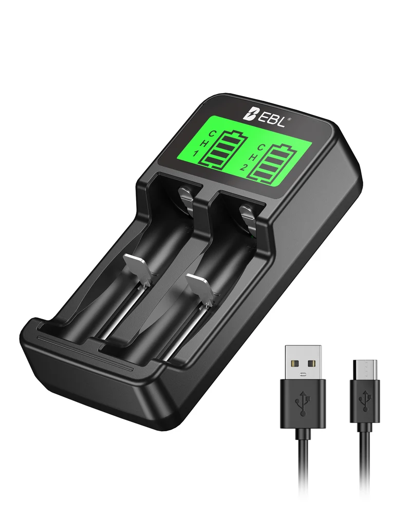 EBL Universal 18650 Battery Charger for 3.7V Li-ion 26650 22650 18490 18350 17670 17500 16340 14500 Batteries and AA AAA NiMH NiCd Rechargeable Batteries with LCD Display for Flashlight Headlamp Camera RC Toys