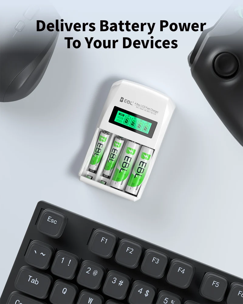 EBL Rechargeable AA AAA Batteries with 907 Individual Battery Charger