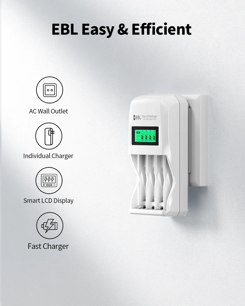 EBL Rechargeable AA AAA Batteries with 907 Individual Battery Charger