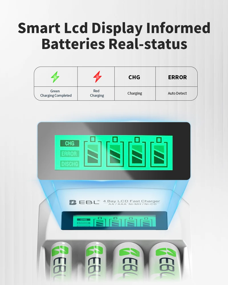EBL Rechargeable AA AAA Batteries with 907 Individual Battery Charger