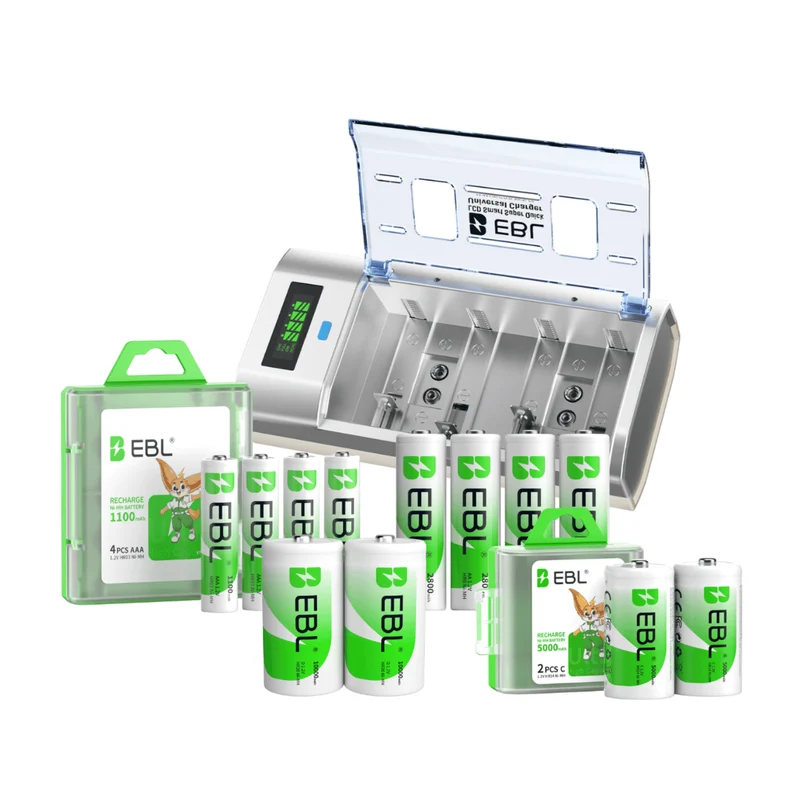 EBL 906 Smart Battery Charger with Rechargeable AA AAA C D Batteries Kit