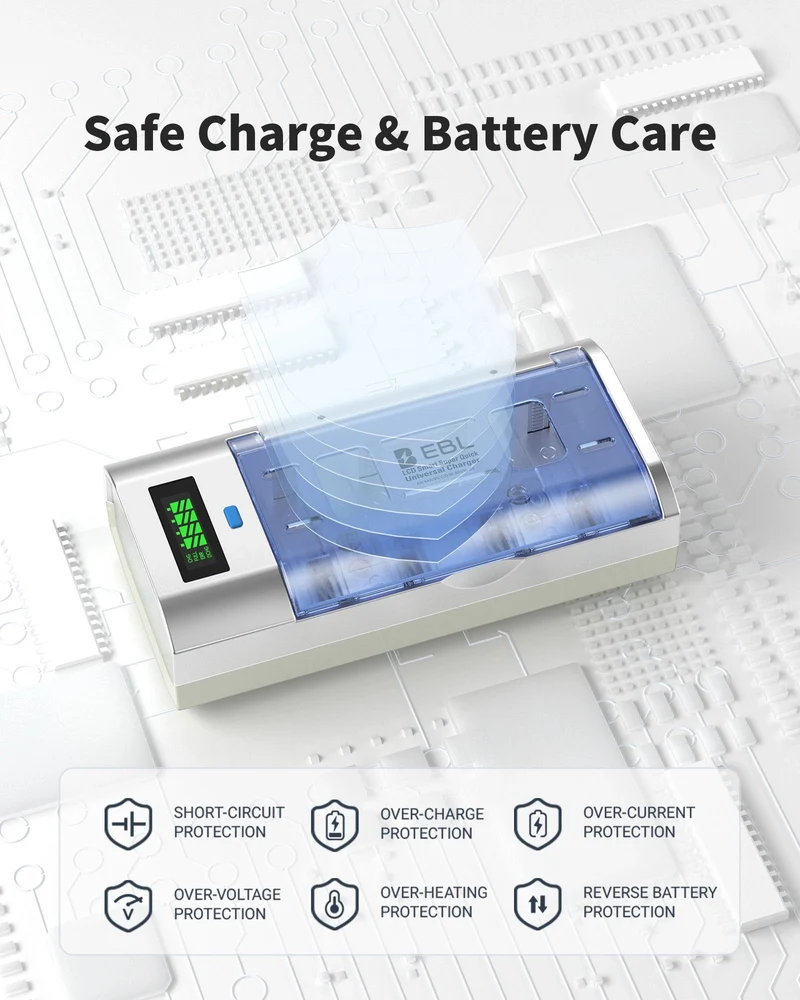 EBL 906 Smart Battery Charger with Rechargeable AA AAA C D Batteries Kit
