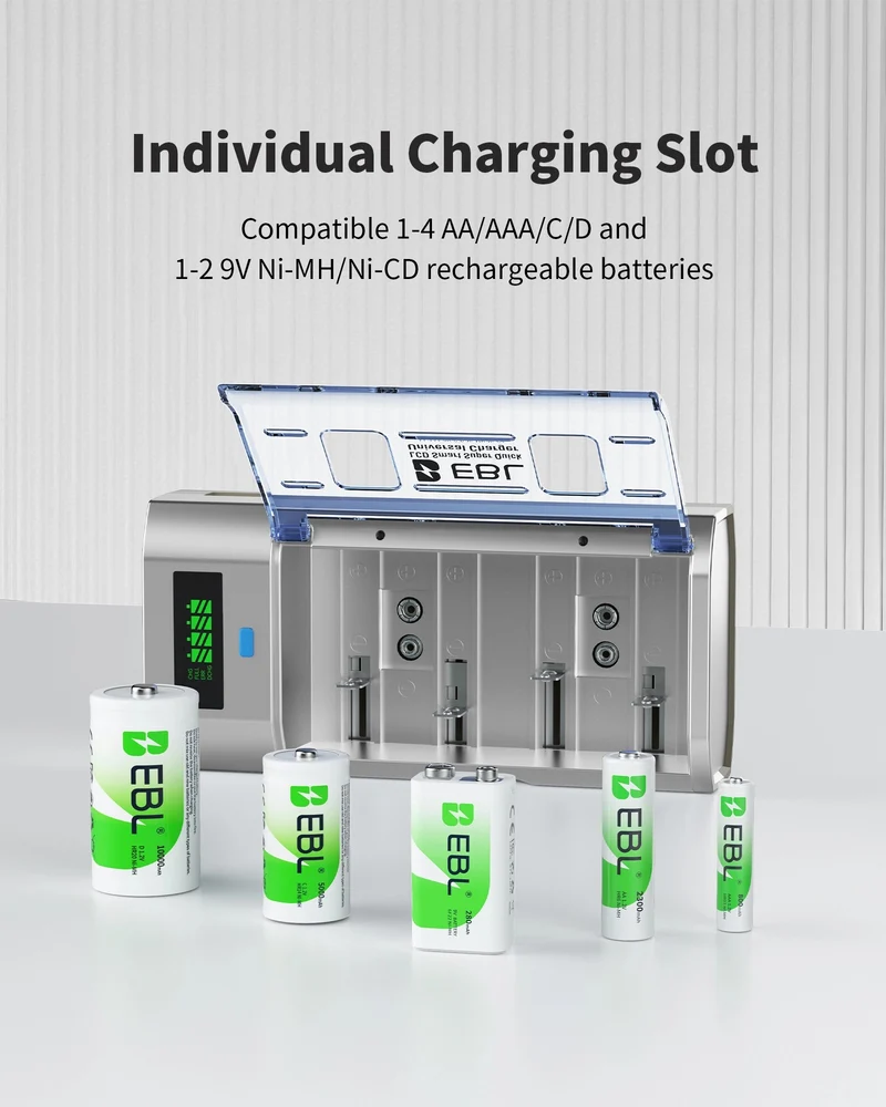 EBL 906 Smart Battery Charger with Rechargeable AA AAA C D Batteries Kit
