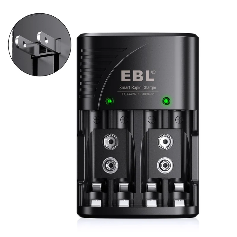 EBL Universal Smart Battery Charger Kit with AA AAA and 9V Rechargeable Batteries (4 AA, 4 AAA and 2 9V) for Camera Flashlight Remote Control Xbox Controller Toys and Household Devices