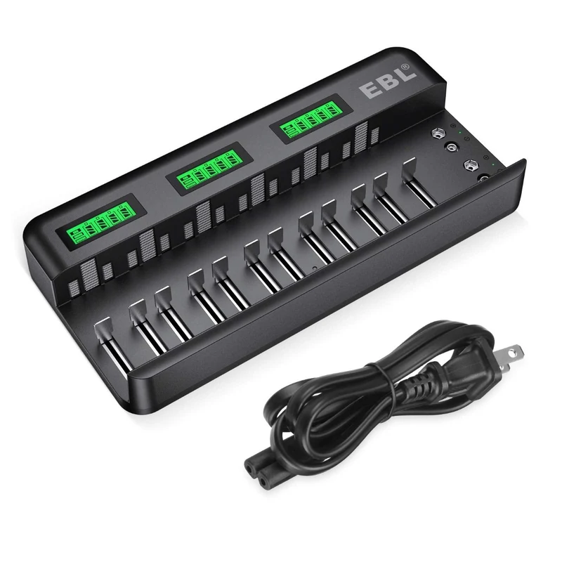 EBL 12+2 Bay Universal Battery Charger for AA AAA C D 9V NiMH NiCd Rechargeable Batteries