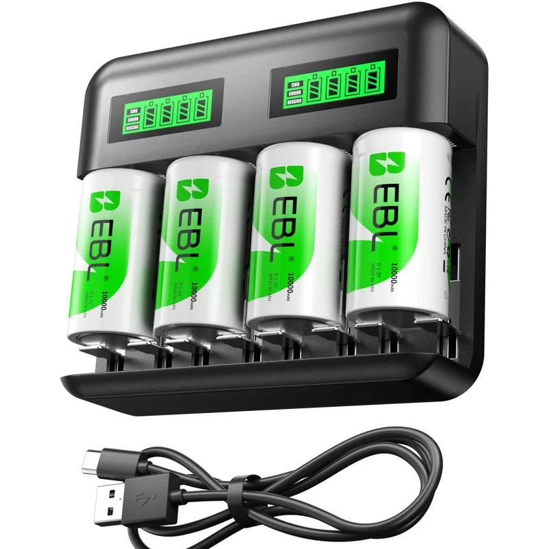EBL C9008 LCD Battery Charger with C D Rechargeable Batteries