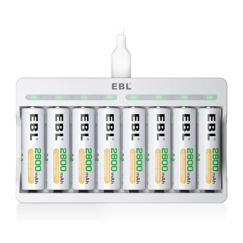 EBL AA and AAA Rechargeable Batteries with 8-Bay Individual Battery Charger