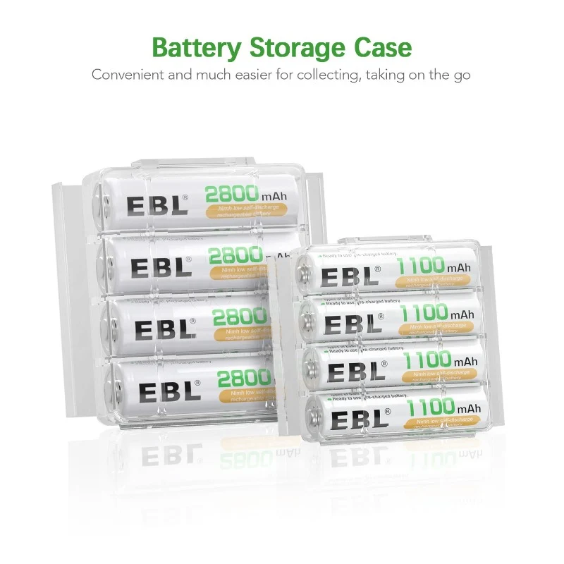 EBL AA and AAA Rechargeable Batteries with 8-Bay Individual Battery Charger