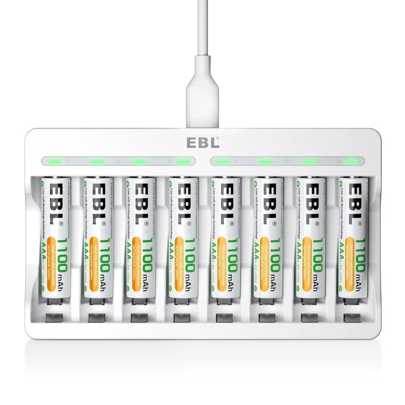 EBL AA and AAA Rechargeable Batteries with 8-Bay Individual Battery Charger