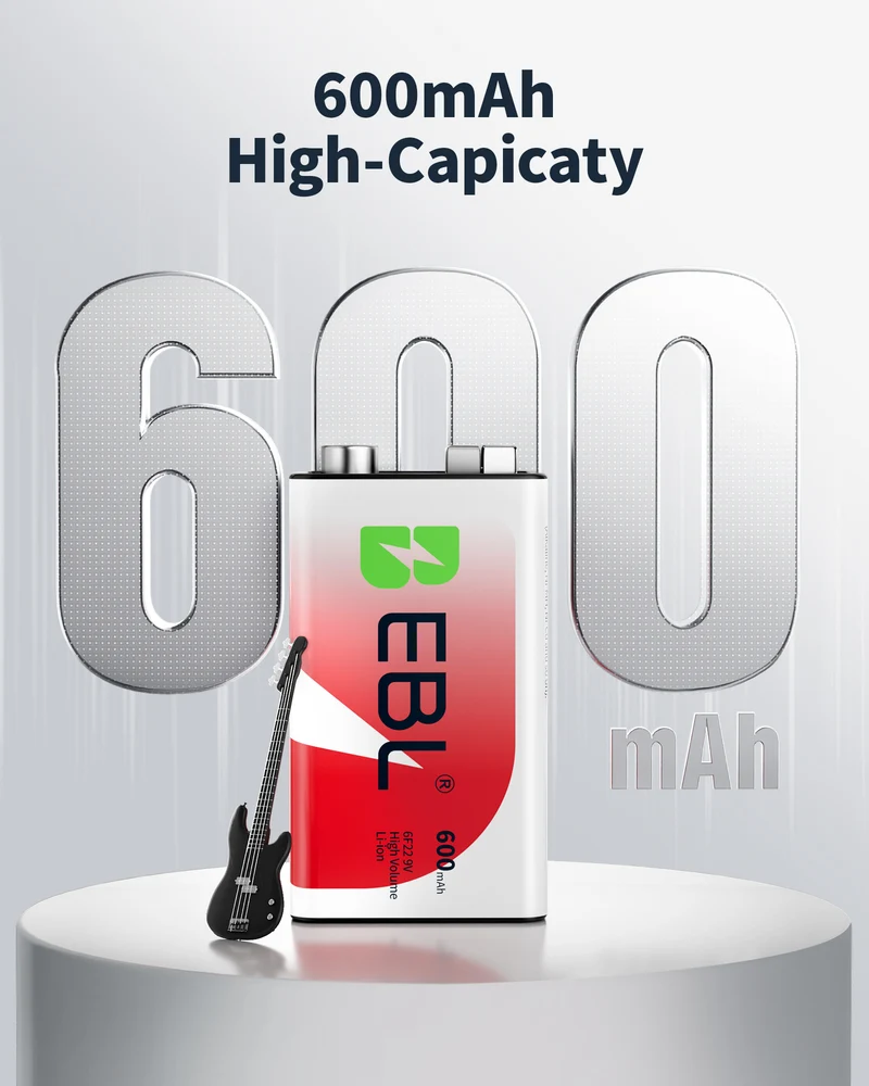 EBL 4 Packs 600mAh 9V Li-ion Batteries with 4 Bay 9V Charger