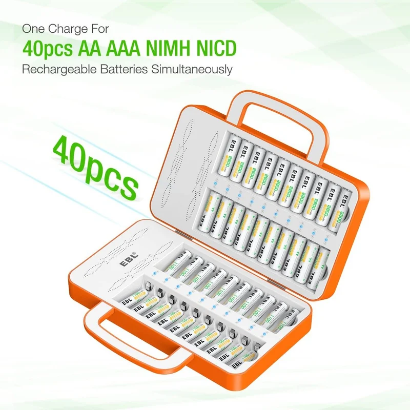 EBL 40-Slot AA AAA Battery Charger for NiMH NiCd Rechargeable Batteries