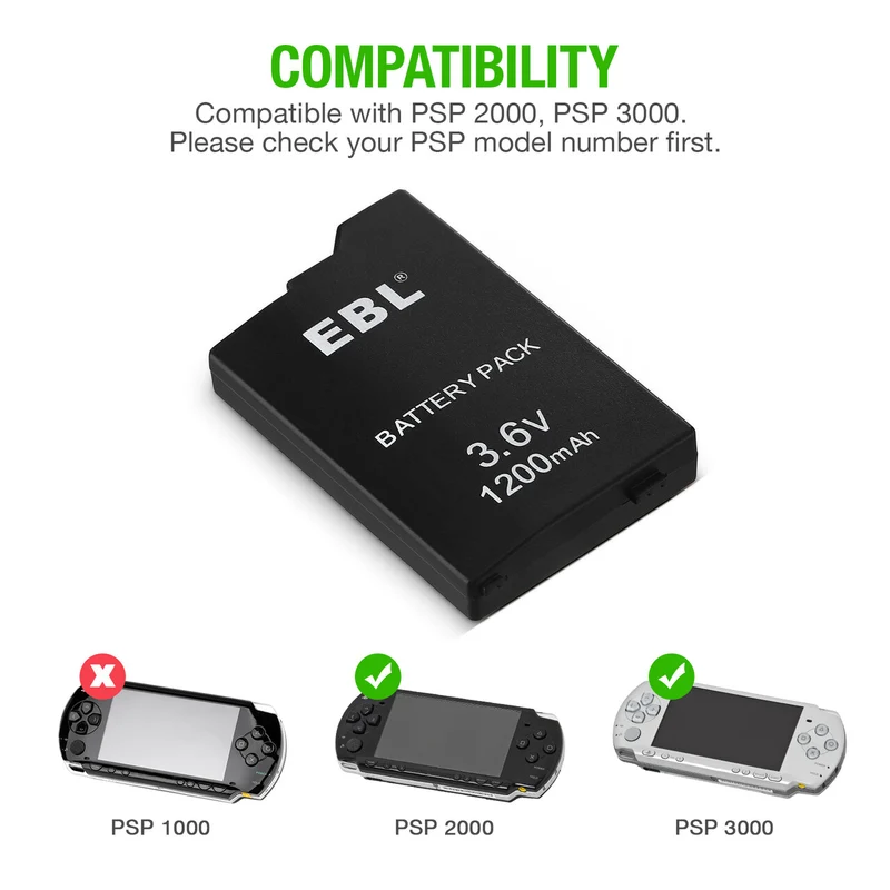 EBL 3.6V Li-ion Rechargeable Batteries for Sony PSP 2000/3000 PSP-S110 Console