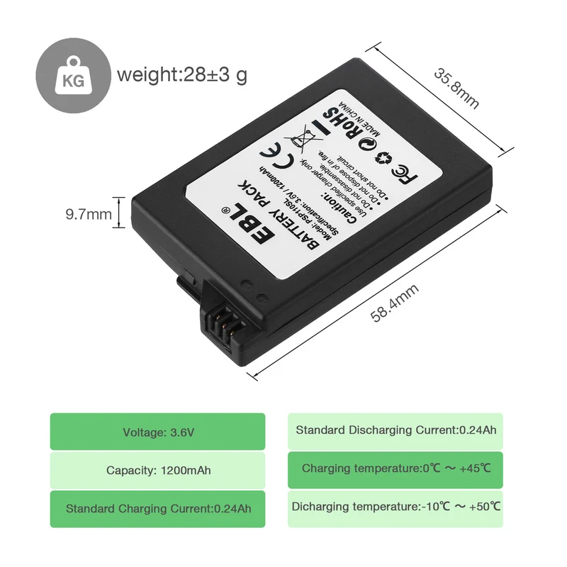 EBL 3.6V Li-ion Rechargeable Batteries for Sony PSP 2000/3000 PSP-S110 Console