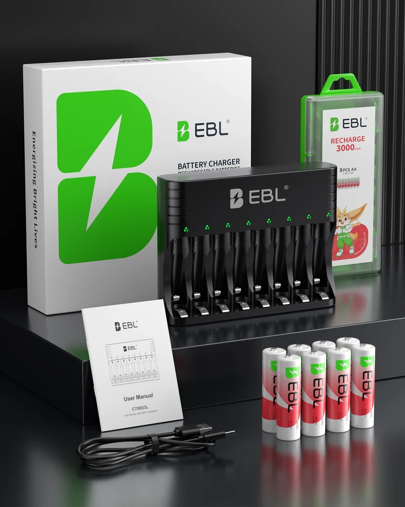 EBL 1.5V Rechargeable Lithium AA Batteries with Charger for Cameras, Toys and Game Controllers