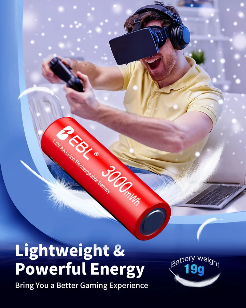 EBL 1.5V Rechargeable Lithium AA Batteries with Charger for Cameras, Toys and Game Controllers