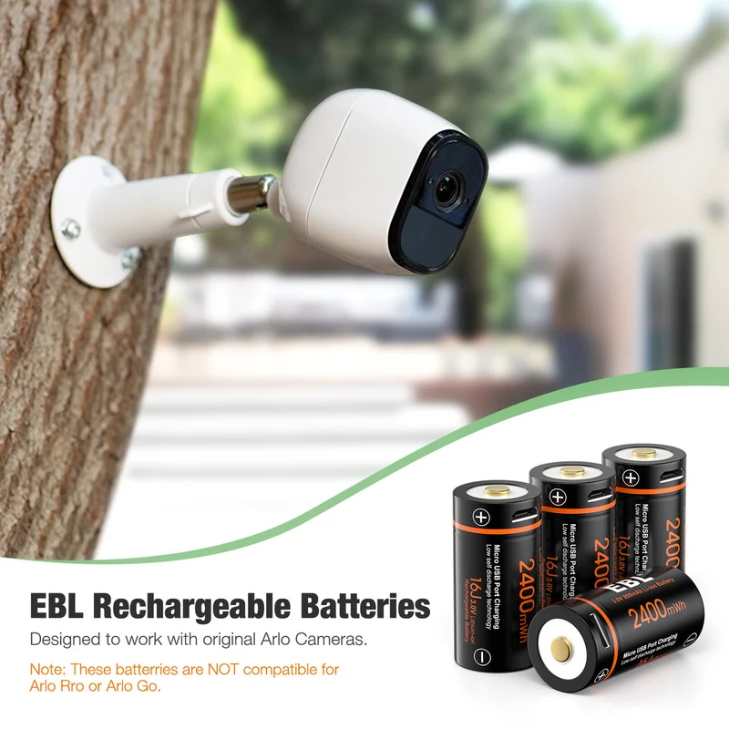 EBL 4-Pack CR123A 3V Rechargeable Lithium Batteries 2400mWh with Micro USB Cable for Cameras, Flashlights & Security Systems