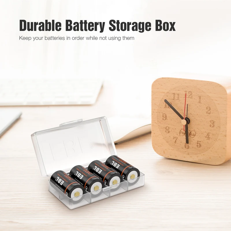 EBL 4-Pack CR123A 3V Rechargeable Lithium Batteries 2400mWh with Micro USB Cable for Cameras, Flashlights & Security Systems
