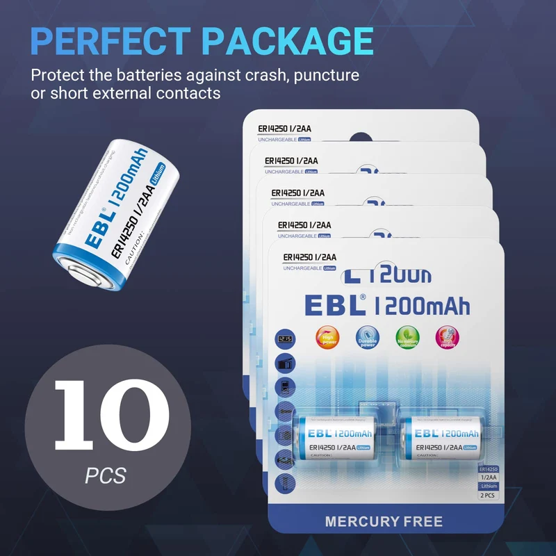 EBL ER14250 1/2 AA Non-Rechargeable Batteries 3.6V 1200 mAh