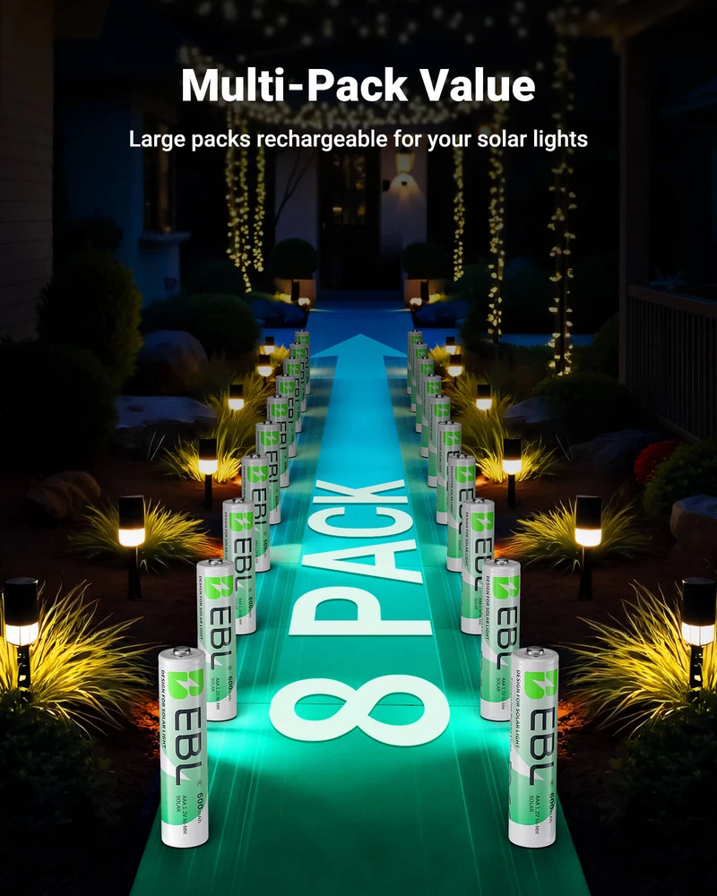 EBL 1.2V NiMH AAA Rechargeable Batteries 600mAh for Solar Lights