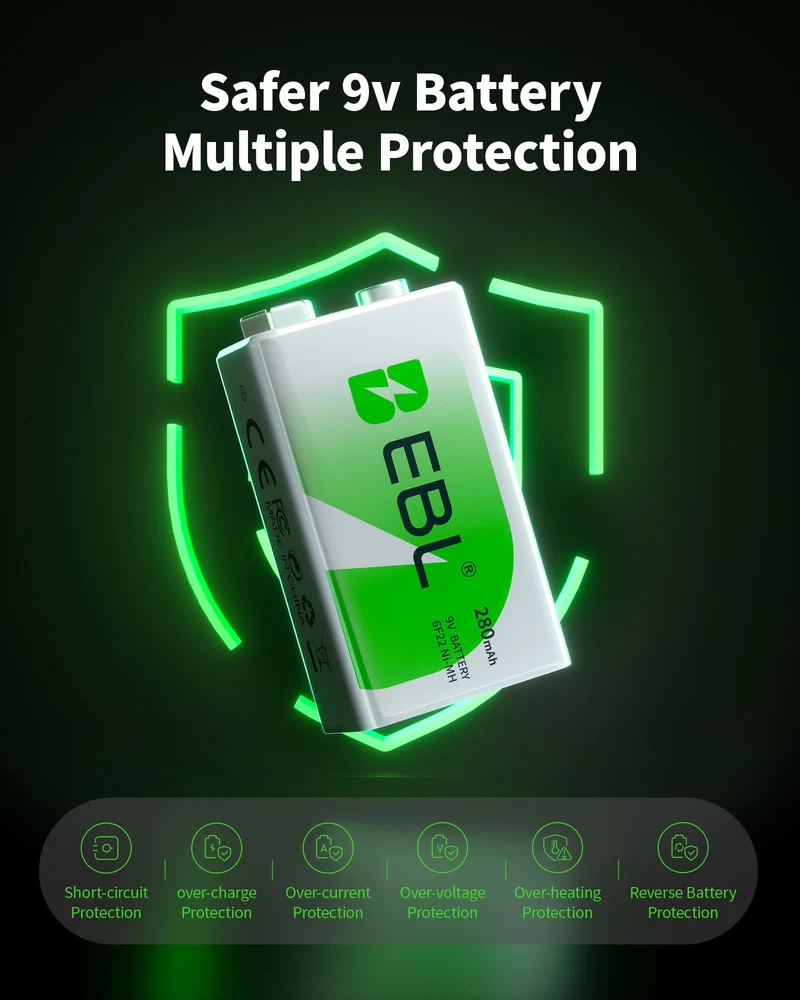 EBL 9V Rechargeable Ni-MH Battery 280mah