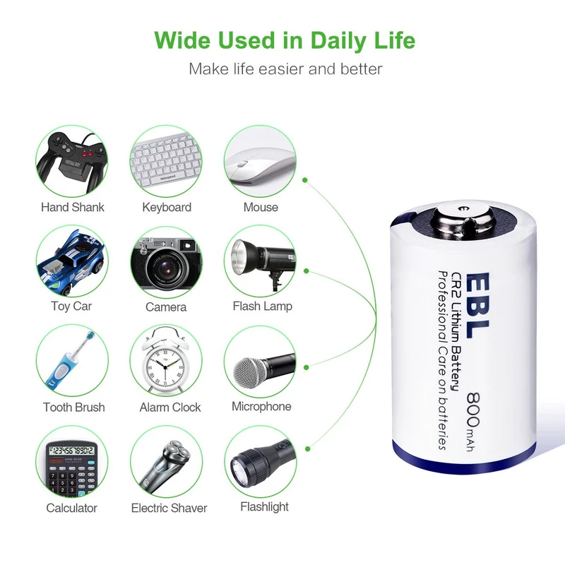 EBL CR2 Non-rechargeable Lithium Battery 3V 800mAh