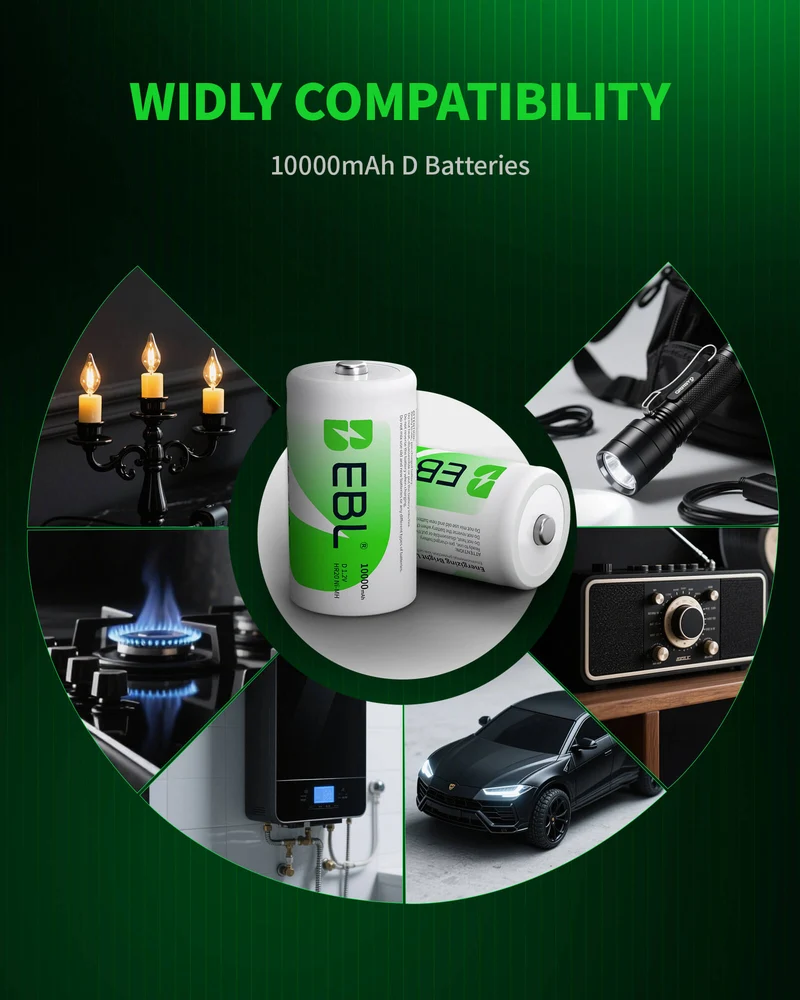 EBL D Size Rechargeable Batteries 10000mAh