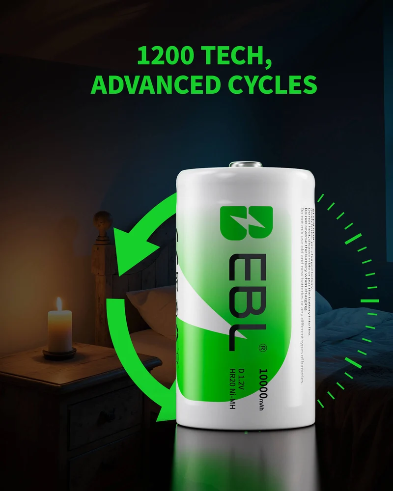EBL D Size Rechargeable Batteries 10000mAh