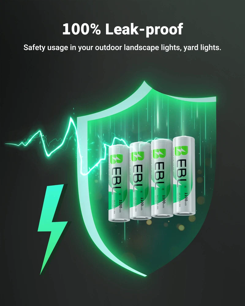 EBL 1.2V AA Rechargeable Batteries 1100mAh for Solar Lights