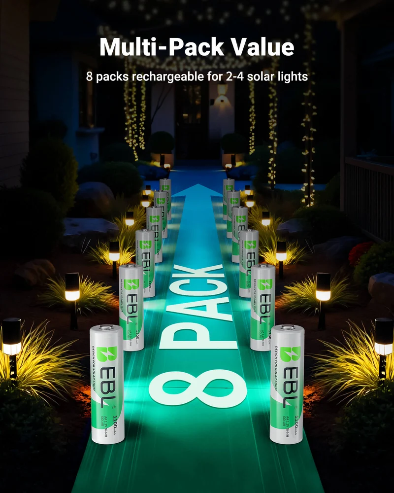 EBL 1.2V AA Rechargeable Batteries 1100mAh for Solar Lights