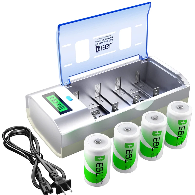 EBL 906 LCD Smart Battery Charger with C D Rechargeable Batteries