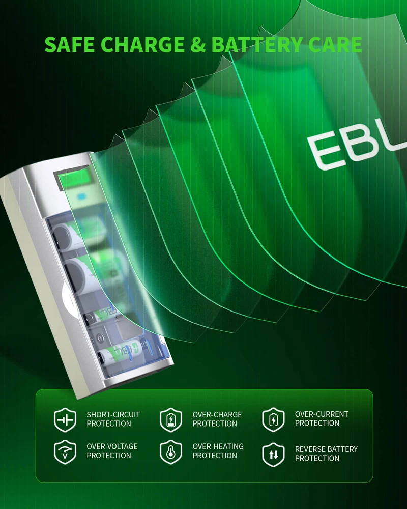 EBL 906 LCD Smart Battery Charger with C D Rechargeable Batteries