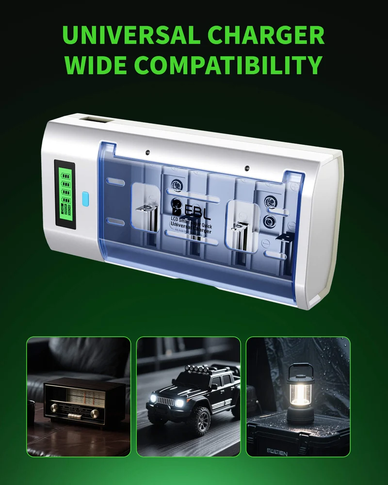 EBL 906 LCD Smart Battery Charger with C D Rechargeable Batteries