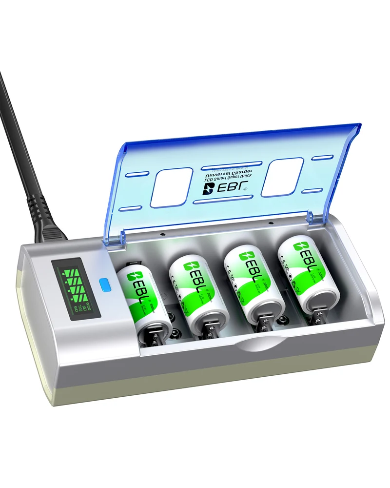 EBL 906 LCD Smart Battery Charger with C D Rechargeable Batteries