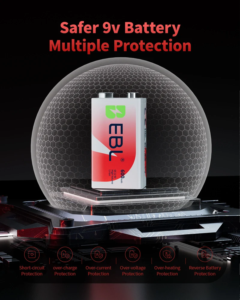 EBL 9V 600mAh Li-ion Rechargeable Batteries