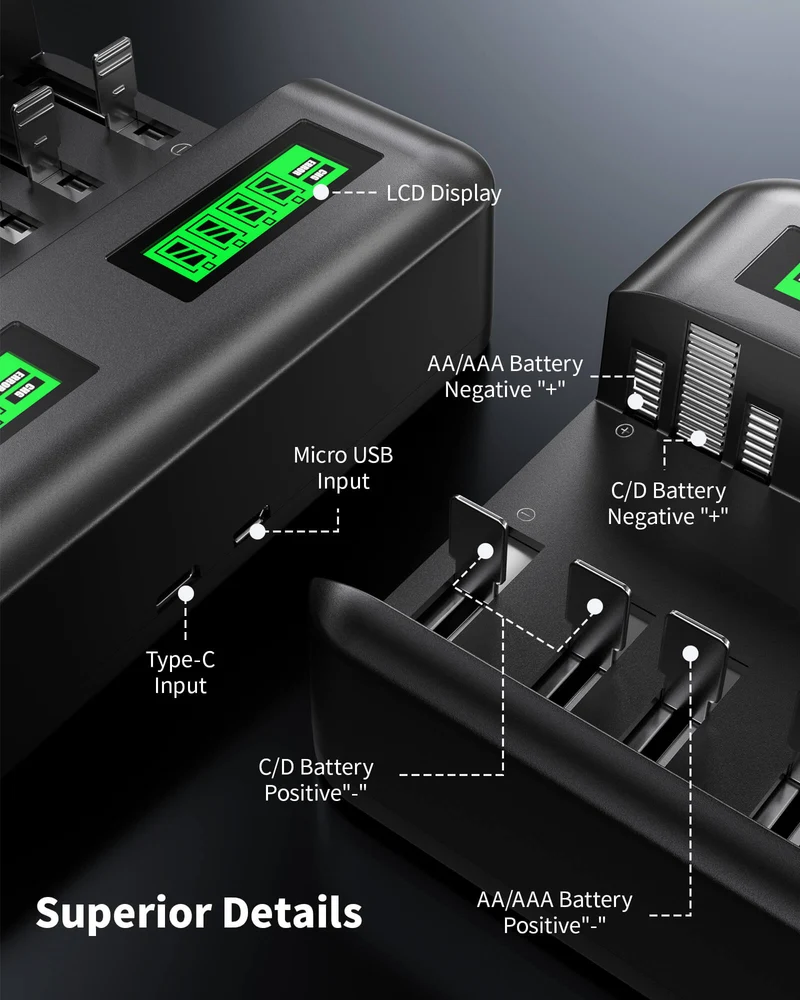 EBL C9008 8 Bay LCD Universal Battery Charger for AA AAA C D Ni-MH Batteries