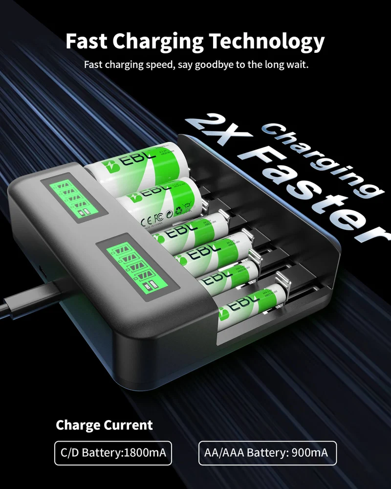 EBL C9008 8 Bay LCD Universal Battery Charger for AA AAA C D Ni-MH Batteries