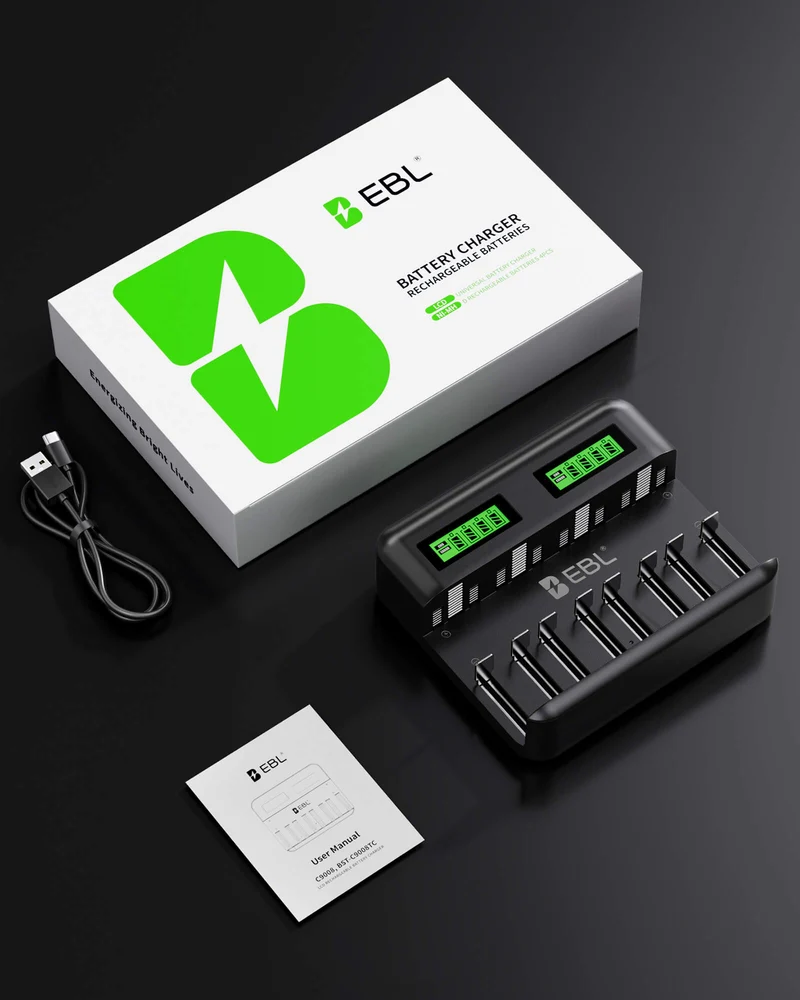 EBL C9008 8 Bay LCD Universal Battery Charger for AA AAA C D Ni-MH Batteries