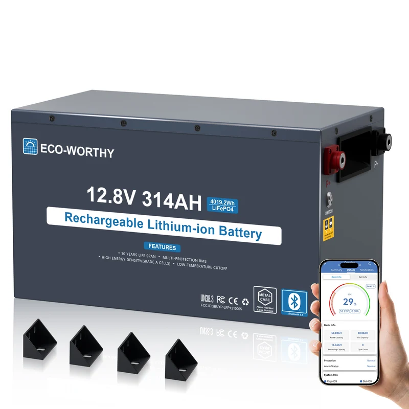 ECO-WORTHY Batería LiFePO4 EnergyRock de 12V 314Ah carcasa metálica con BMS de 200A