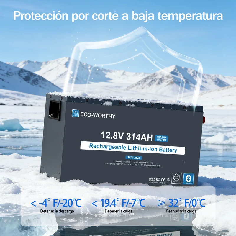 ECO-WORTHY Batería LiFePO4 EnergyRock de 12V 314Ah carcasa metálica con BMS de 200A