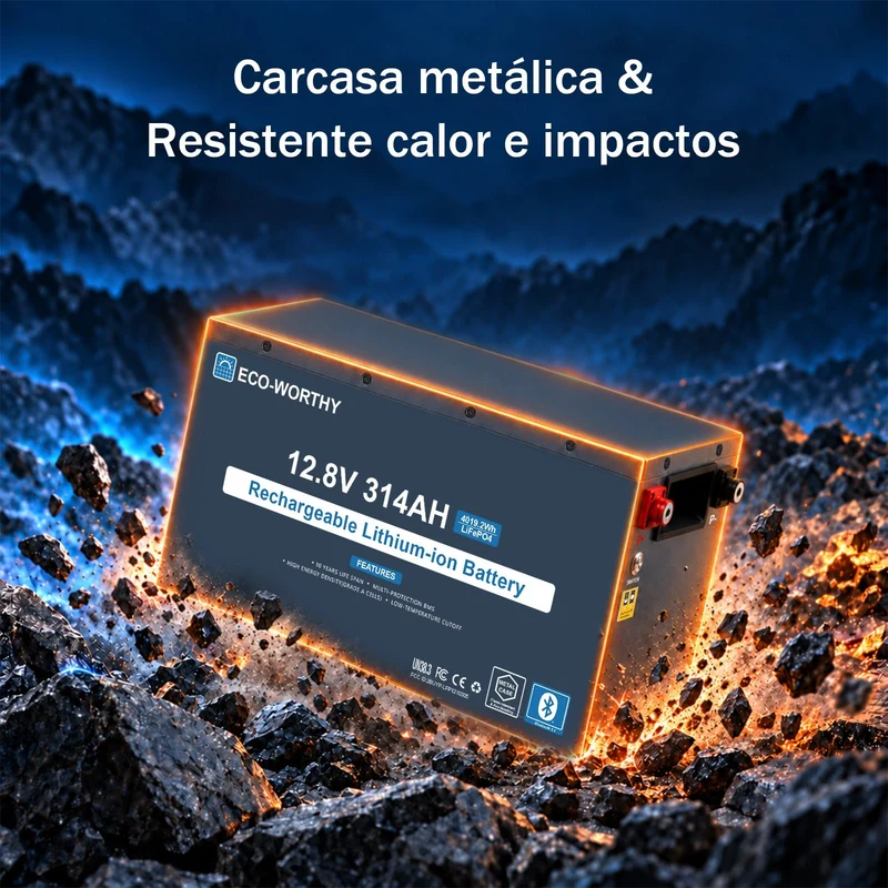 ECO-WORTHY Batería LiFePO4 EnergyRock de 12V 314Ah carcasa metálica con BMS de 200A