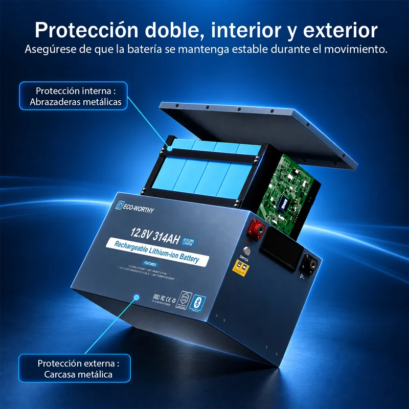 ECO-WORTHY Batería LiFePO4 EnergyRock de 12V 314Ah carcasa metálica con BMS de 200A