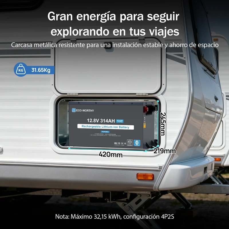ECO-WORTHY Batería LiFePO4 EnergyRock de 12V 314Ah carcasa metálica con BMS de 200A