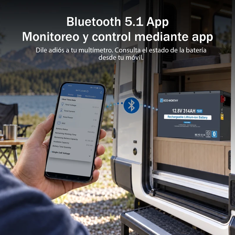 ECO-WORTHY Batería LiFePO4 EnergyRock de 12V 314Ah carcasa metálica con BMS de 200A