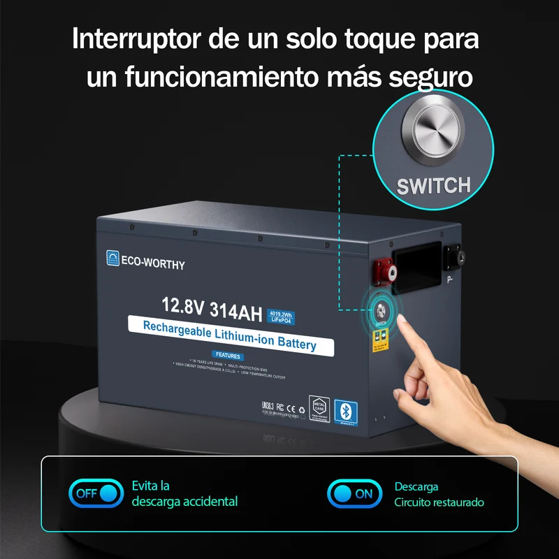 ECO-WORTHY Batería LiFePO4 EnergyRock de 12V 314Ah carcasa metálica con BMS de 200A