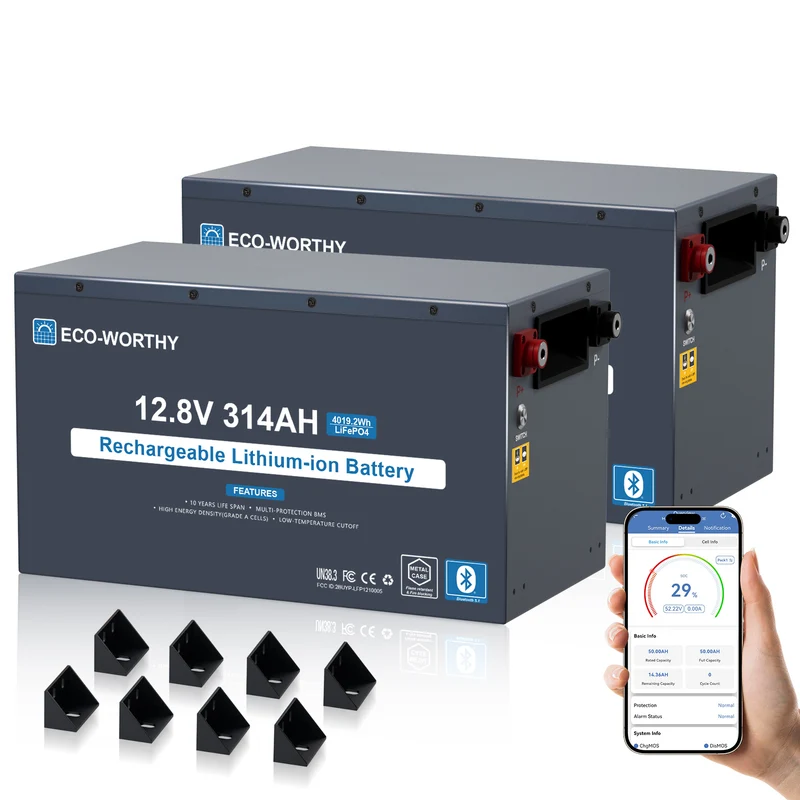 ECO-WORTHY Batería LiFePO4 EnergyRock de 12V 314Ah carcasa metálica con BMS de 200A